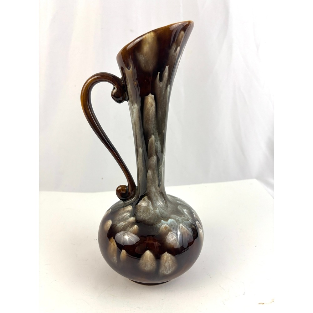 Signed Studio Pottery Ewer Pitcher Iridescent Drip Glaze 10" T Evans